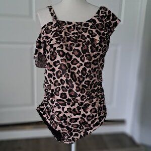 Aqua Eve Plus Size One Piece One Shoulder Ruffle Tummy Control 22W NWT